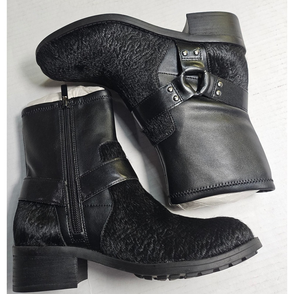 Lori Goldstein LI-WILDA Black Pony Hair Nappa PU Harness‎ Ankle Boots Womens 6M